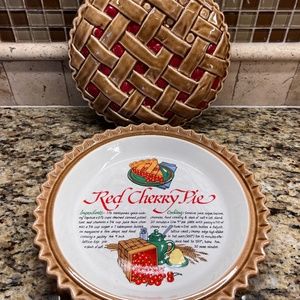 Vintage Red Cherry Pie Dish and Cover